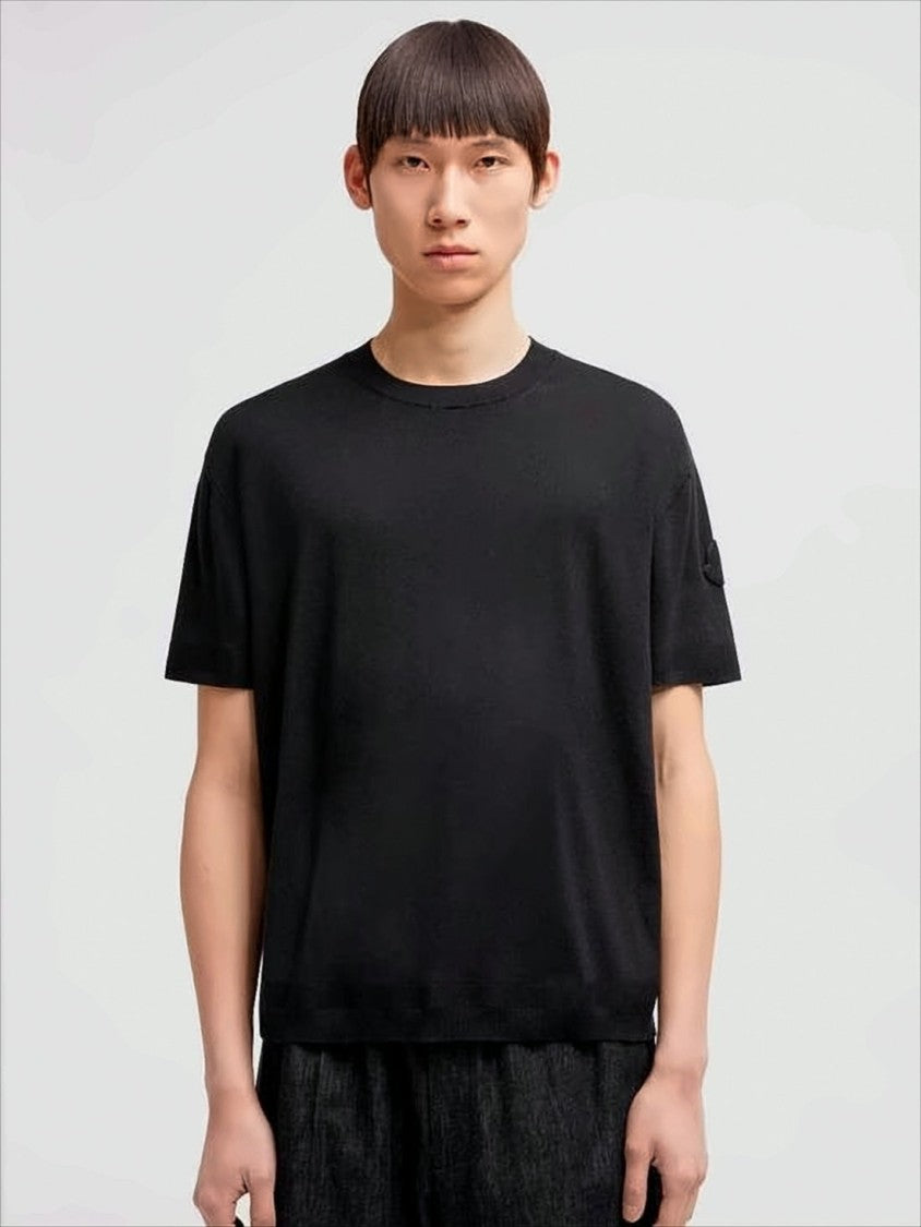Moncler Short-Sleeved Cotton-Silk Blend Sweater With Minimalist Design