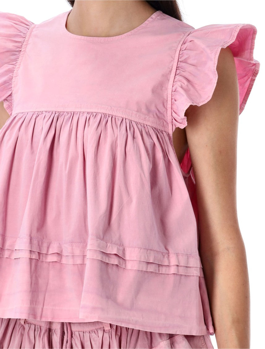 Ganni Washed Cotton Frill Top