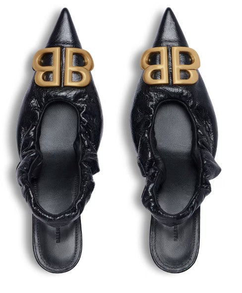 Balenciaga Slingback Heels With Pointed Toe And Ruffled Design