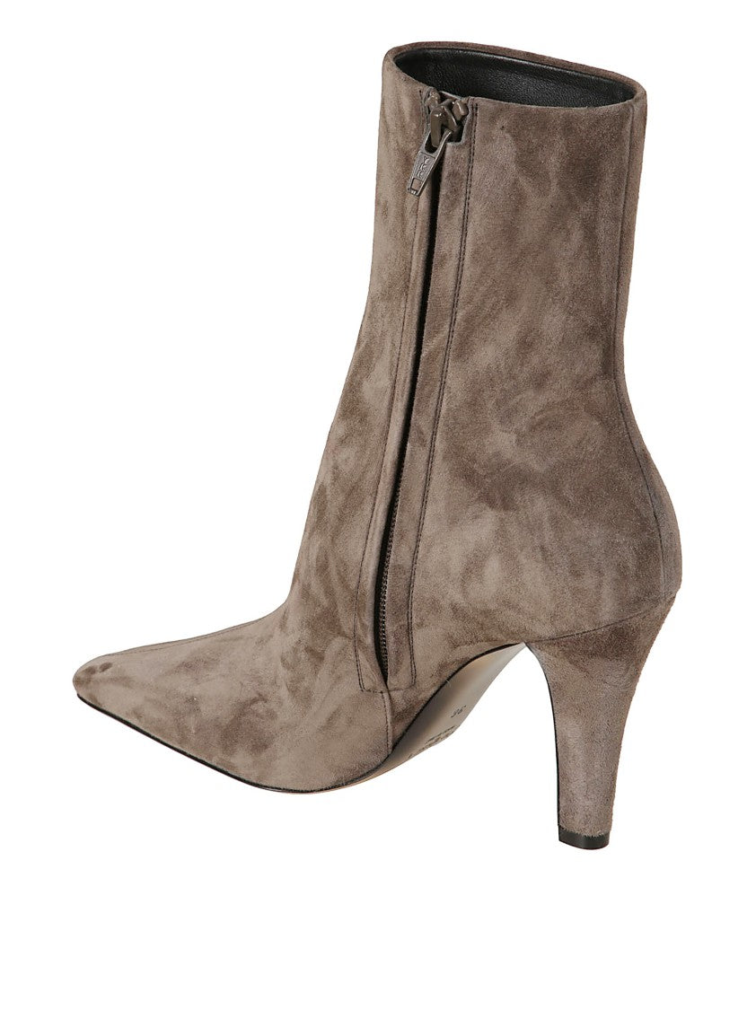 Saint Laurent Suede Ankle Boots With Tapered Block Heel