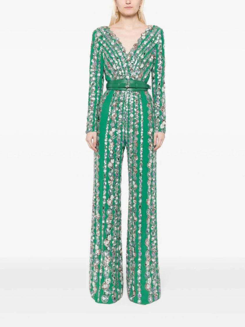 Saiid Kobeisy Canton Crepe Beaded Jumpsuit With A Wrapped Top