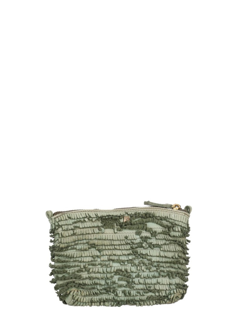Majo Fringed Green Majo Leather Shoulder Bag