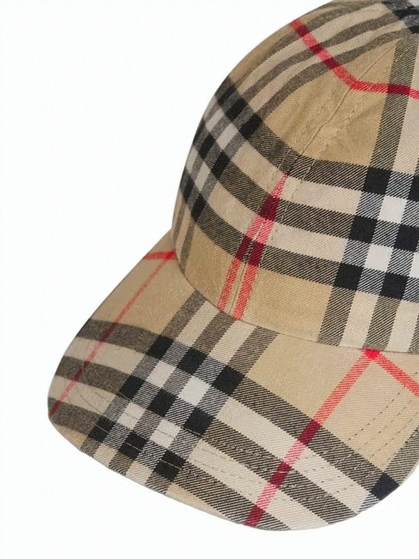 Burberry Check Pattern Cotton Baseball Cap With Adjustable Strap