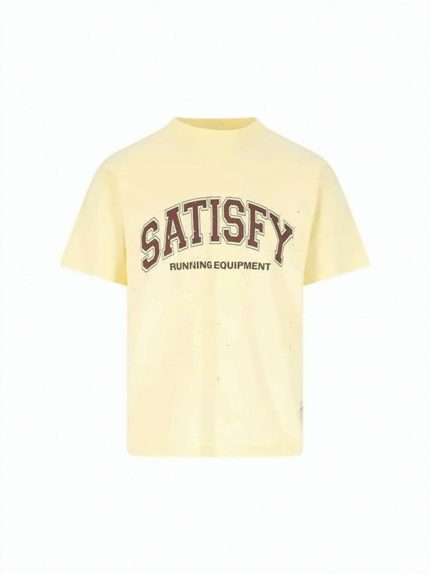 Satisfy Cropped Distressed Graphic T-Shirt With Crew Neckline