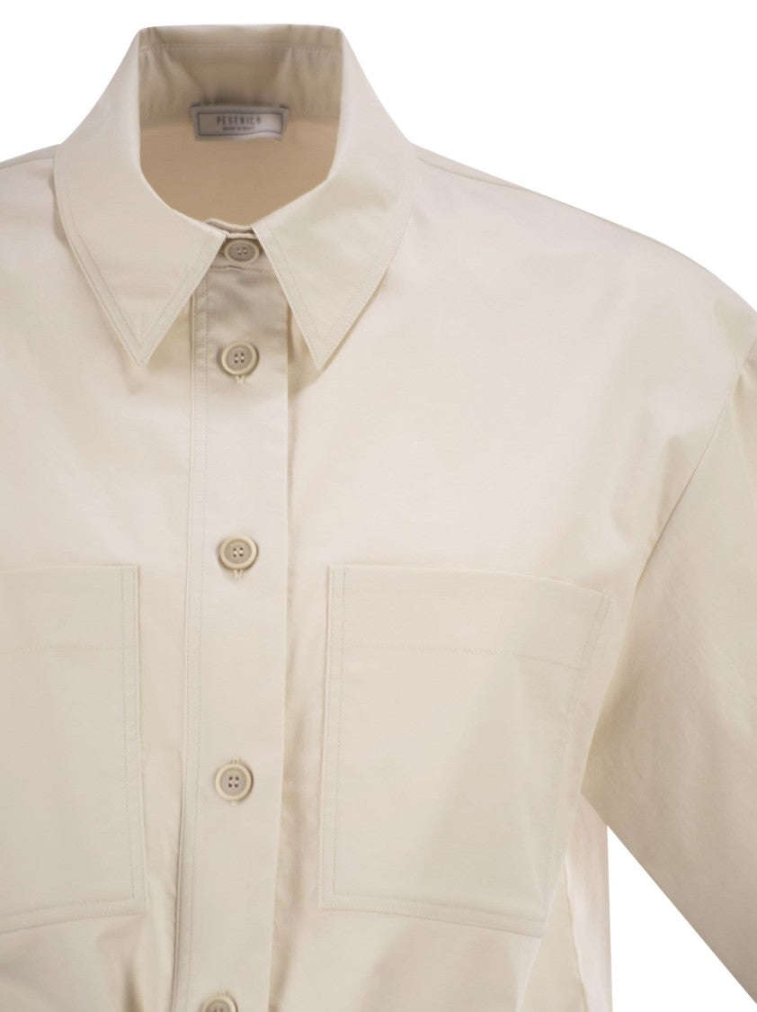 Peserico Cropped Stretch Cotton Shirt With Drawstring