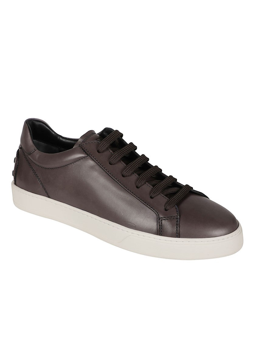 Tod's Low-Top Brown Calf Leather Sneakers With Textured Sole