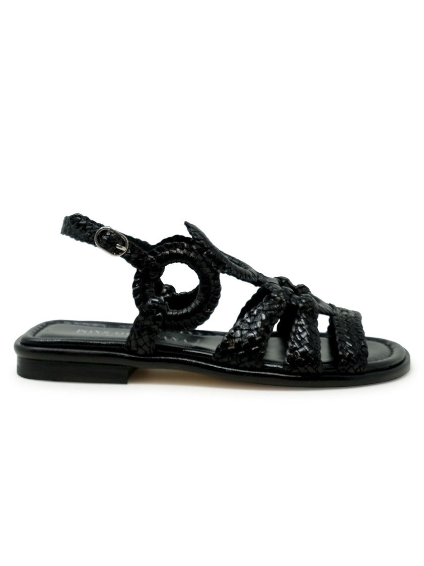 Pons Quintana Black Leather Tina Flat Sandals