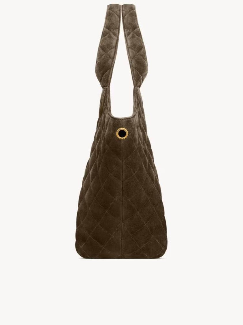 Saint Laurent Icare M Trapezoidal Quilted Metallic-Logo Handbag