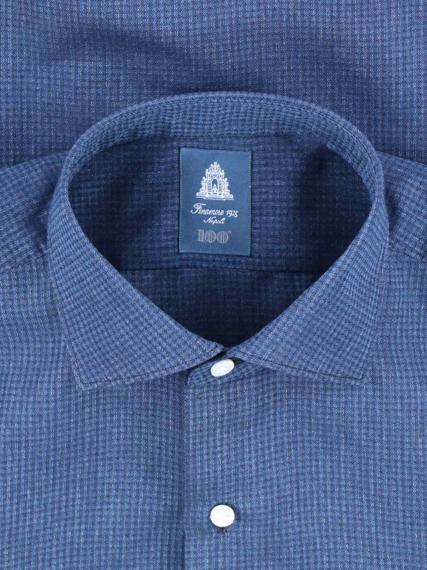 Finamore Structured Blue Cotton Shirt With Classic Collar