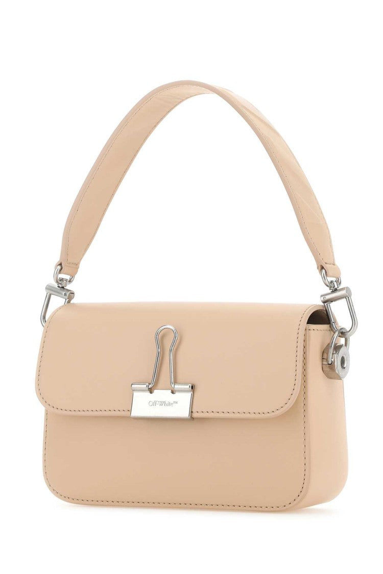 Off-White Light Pink Leather Small Plain Binder Handbag