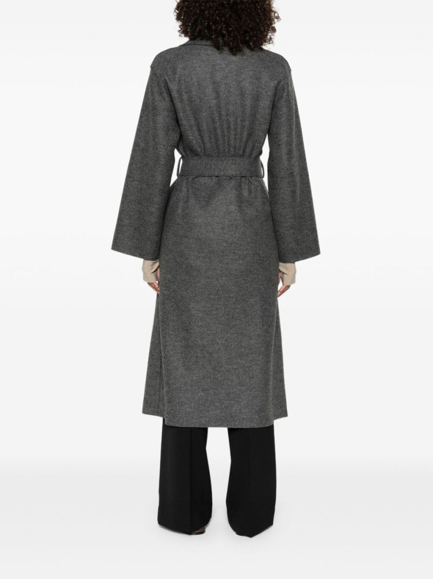 Harris Wharf London Mid-Length Grey Wool Wrap Coat