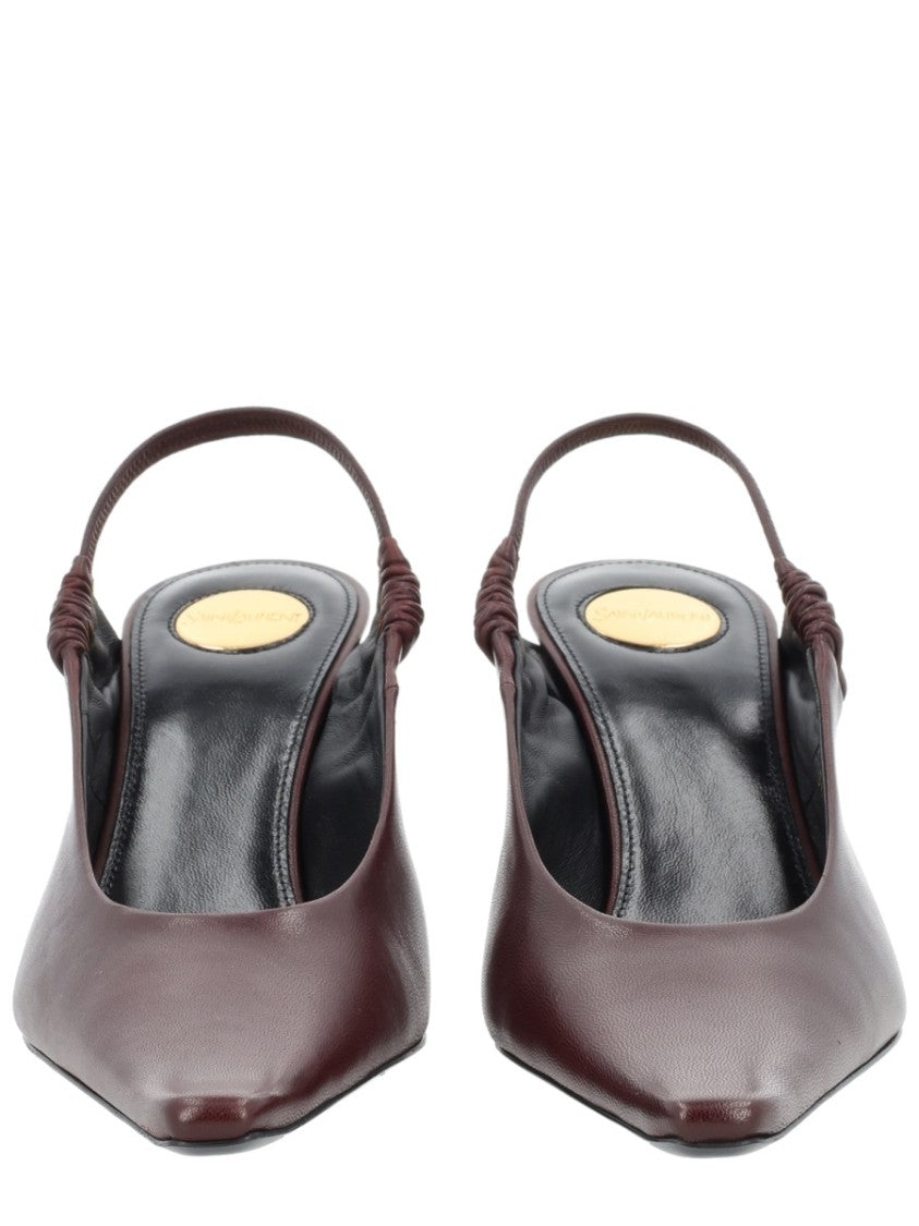 Saint Laurent Burgundy Anne-Marie Lamb Leather Slingback Pumps