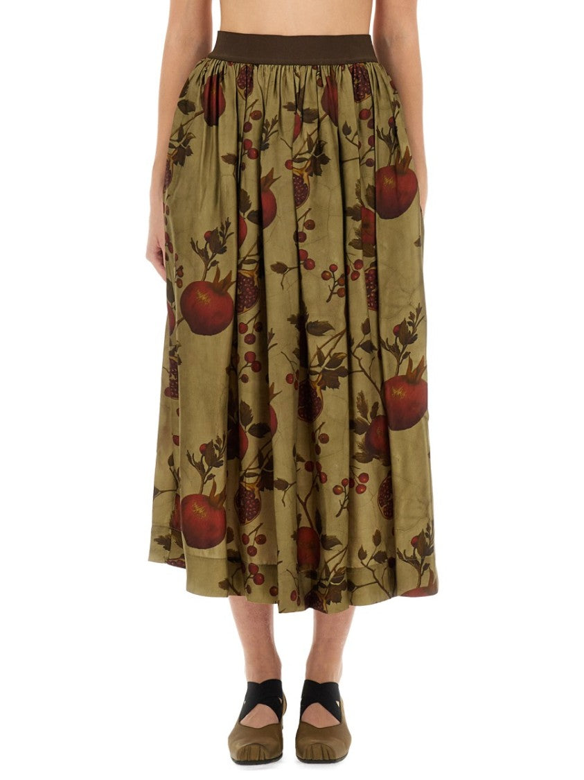 Uma Wang "Gilliant" Midi Skirt With Pomegranate Print