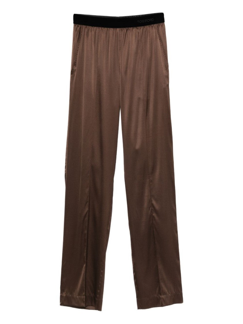 Tom Ford Brown Velvet Embroidered Satin Pants