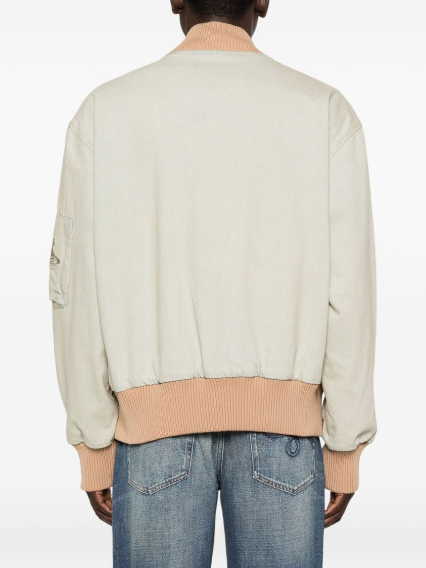 Vivienne Westwood Light Blue Casual Jacket With Ribbed Trim And Functional Pockets