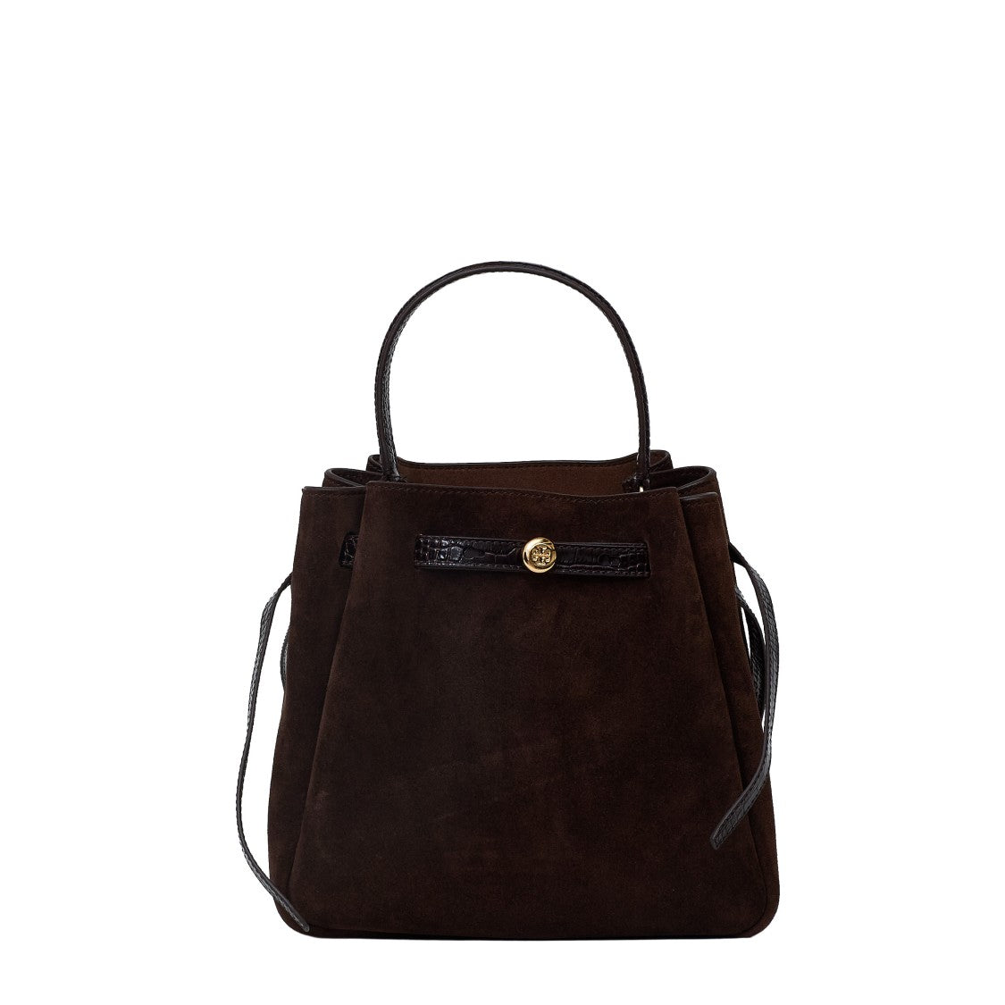 Tory Burch Romy Suede Crocodile-Embossed Small Bucket Bag