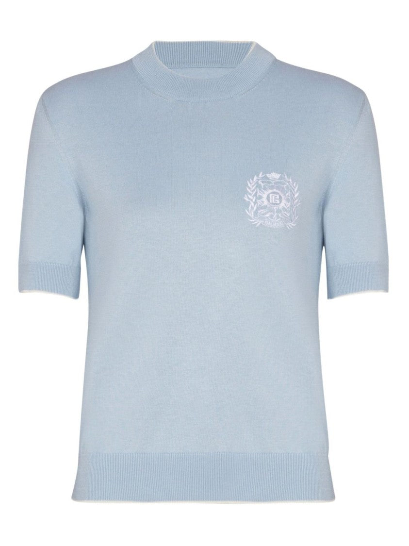 Balmain Short-Sleeve Light Blue Sweater