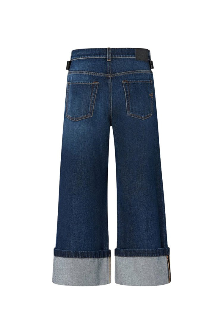 Pinko Blue Cotton Belted Wide-Leg Jeans