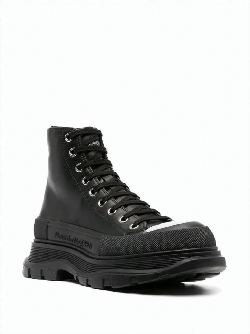 Alexander Mcqueen High-Top Leather Boots With Metallic Cap Toe