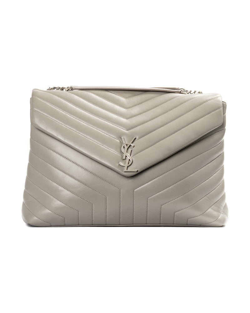 Saint Laurent Grey Quilted Loulou Large Leather Shoulder Bag
