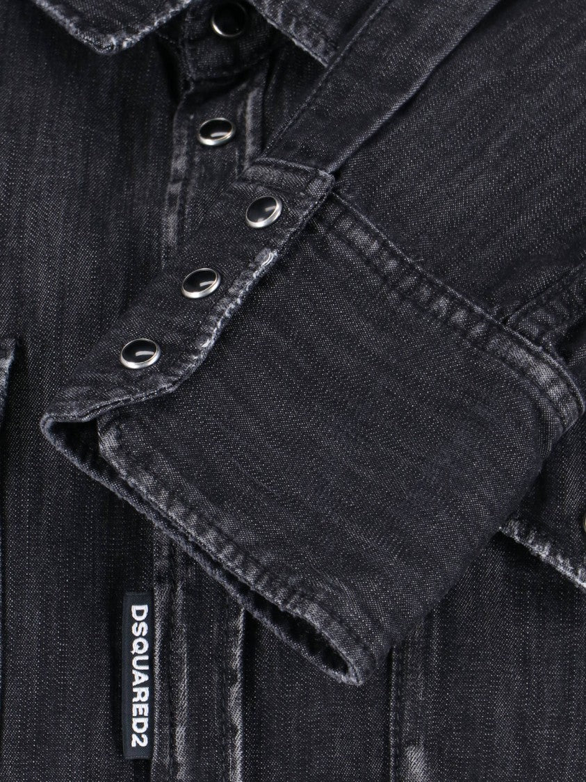 Dsquared2 Black Denim Fashion Western Shirt