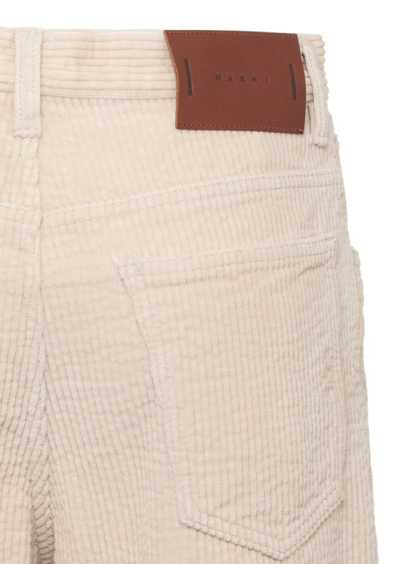 Marni Ivory Ribbed Velvet Trousers With Flared Hem