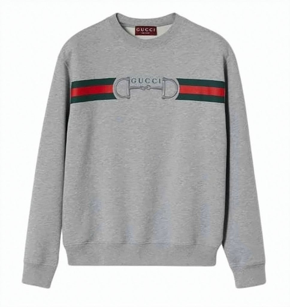 Gucci Long-Sleeve Sweatshirt With Horsebit Design And Striped Accent