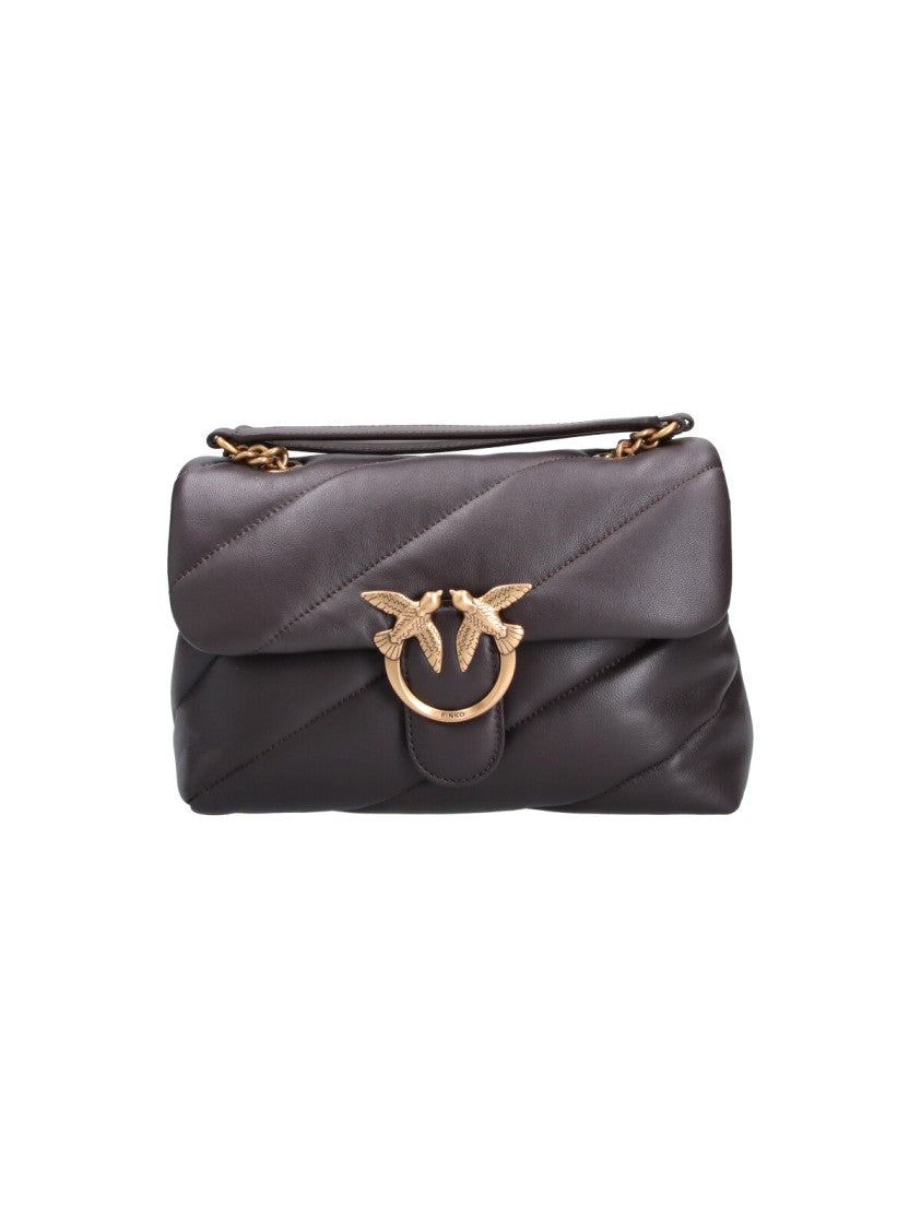 Pinko Padded Brown Leather Love Classic Puff Bag