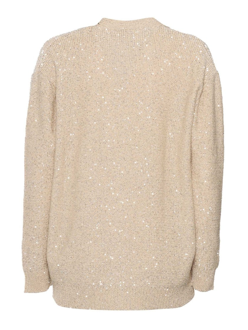 Fabiana Filippi Sequin Cotton Ribbon V Neck Cardigan