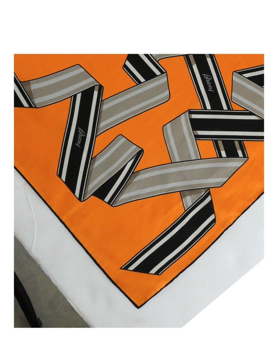 Brioni Ribbon Print Square Scarf With Hand-Rolled Edges