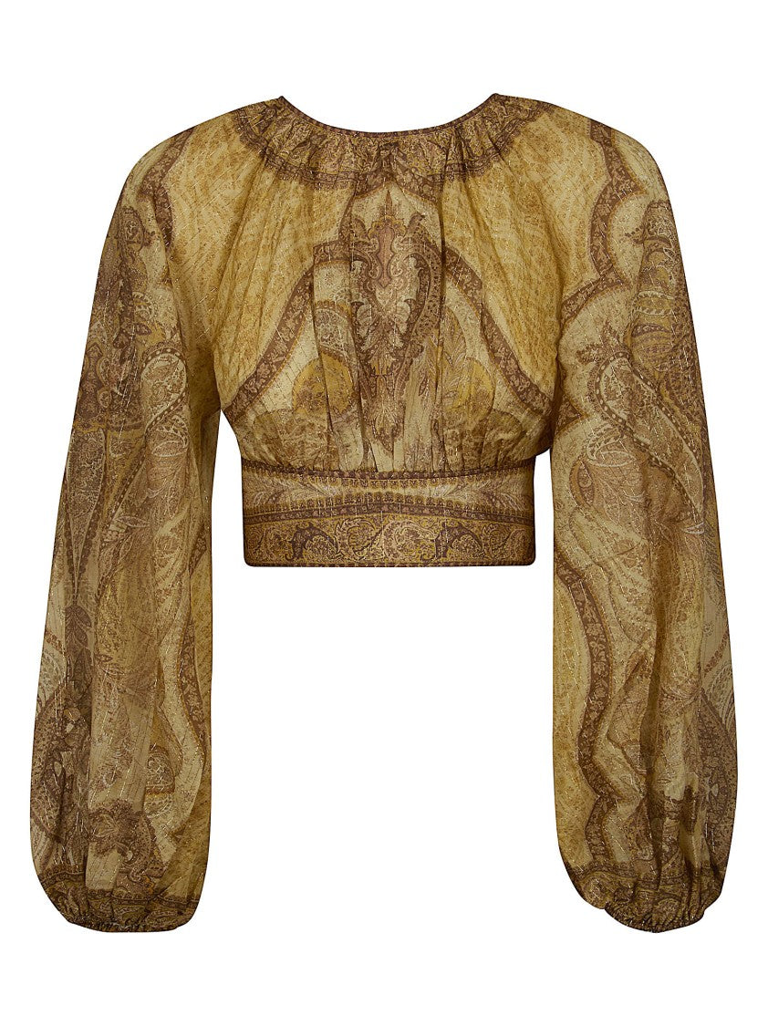 Zimmermann Wanderlust Cotton-Silk Bodice With Long Puff Sleeves