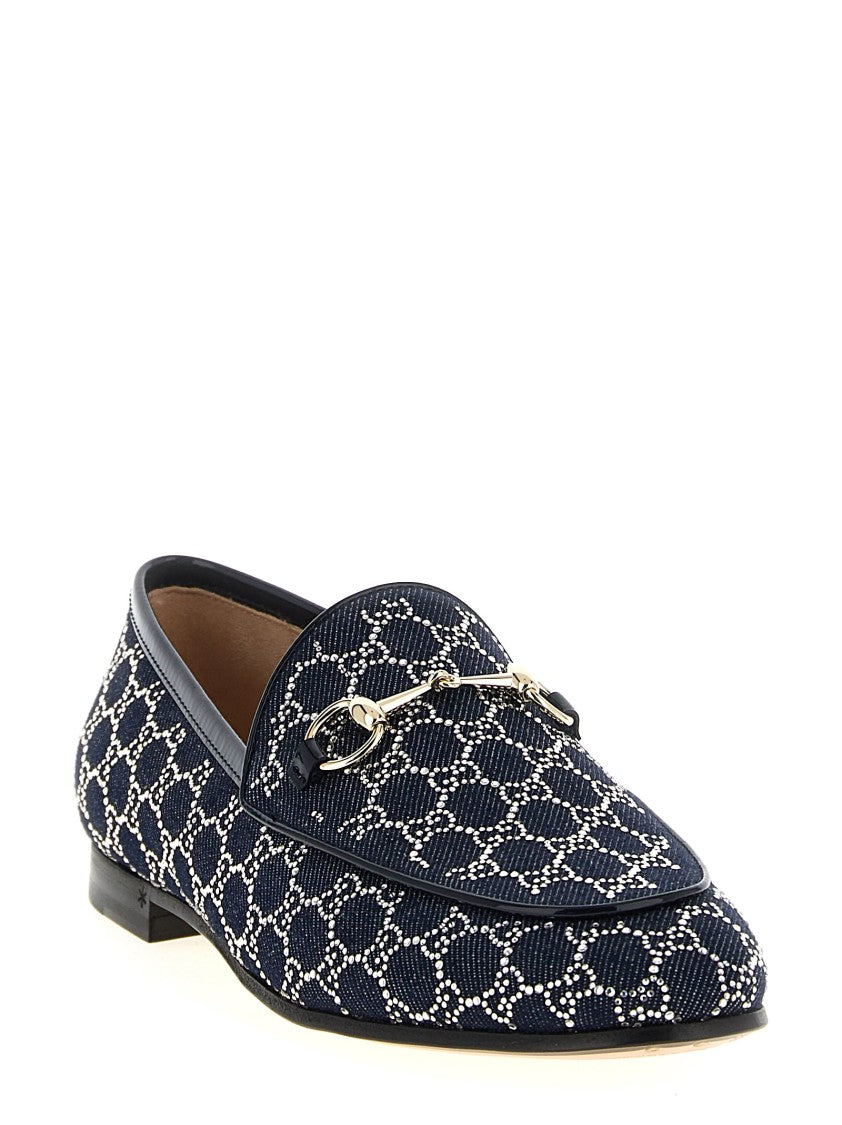 Gucci Cotton Denim Loafers With Gg Crystals