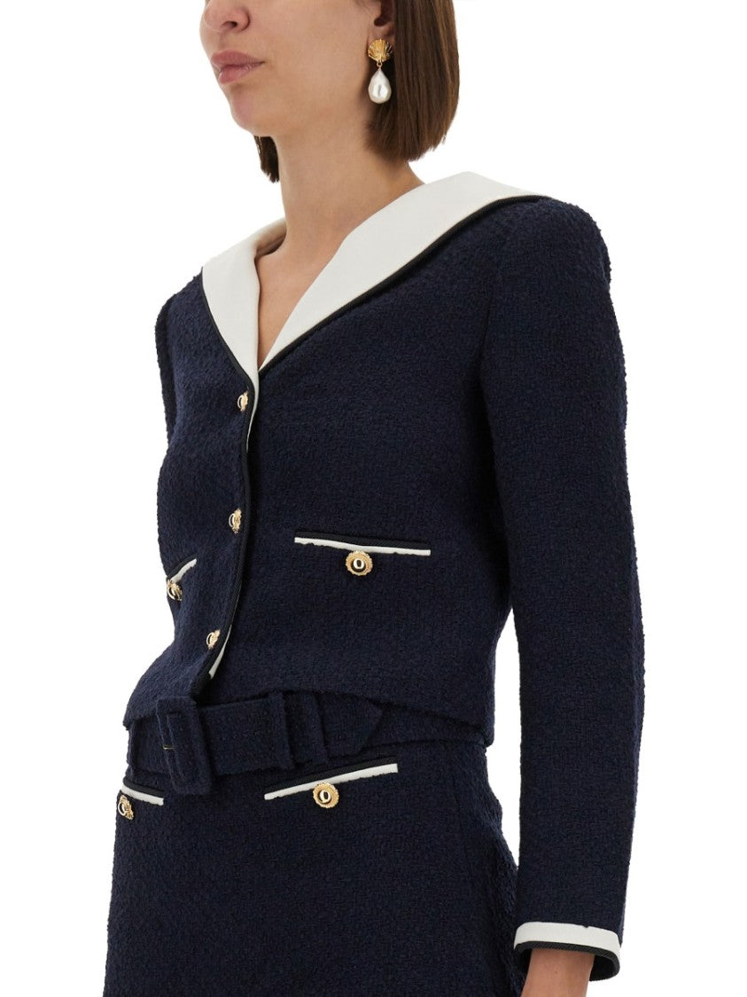 Self-Portrait Boucle Jacket With Contrasting Collar