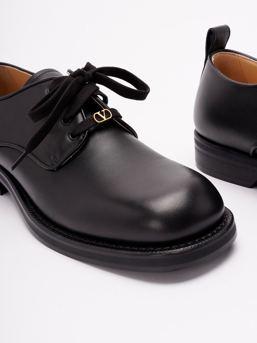 Valentino Garavani Polished Black Calf Leather Derbies