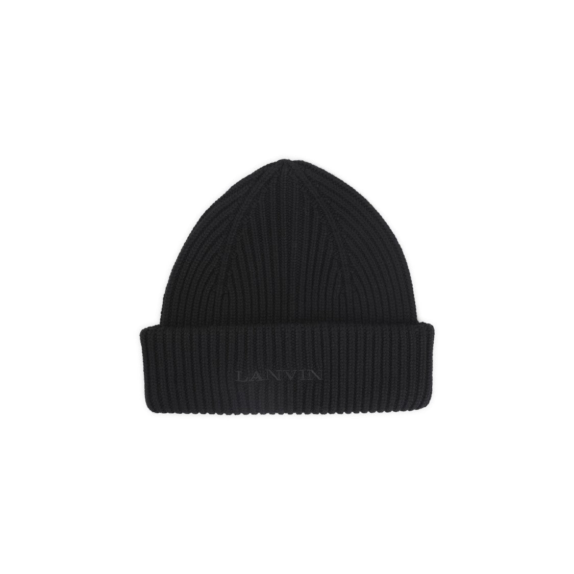 Lanvin Ribbed Knit Wool Hat With Embroidered Branding