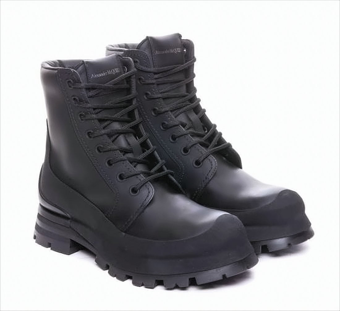 Alexander Mcqueen High-Top Black Calf Leather Boots