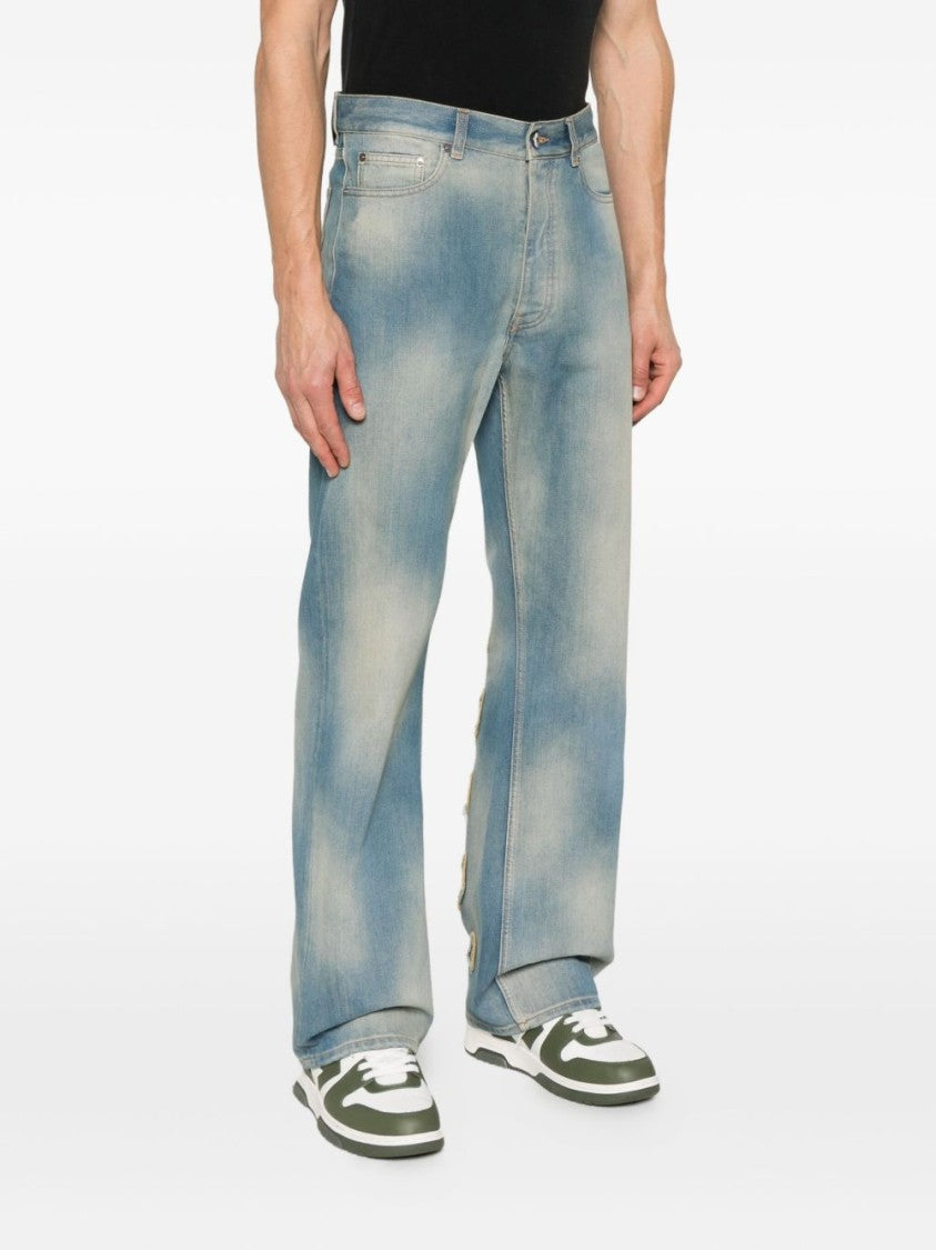 Off-White Relaxed-Fit Faded Denim Jeans With Frayed Stripe Detail