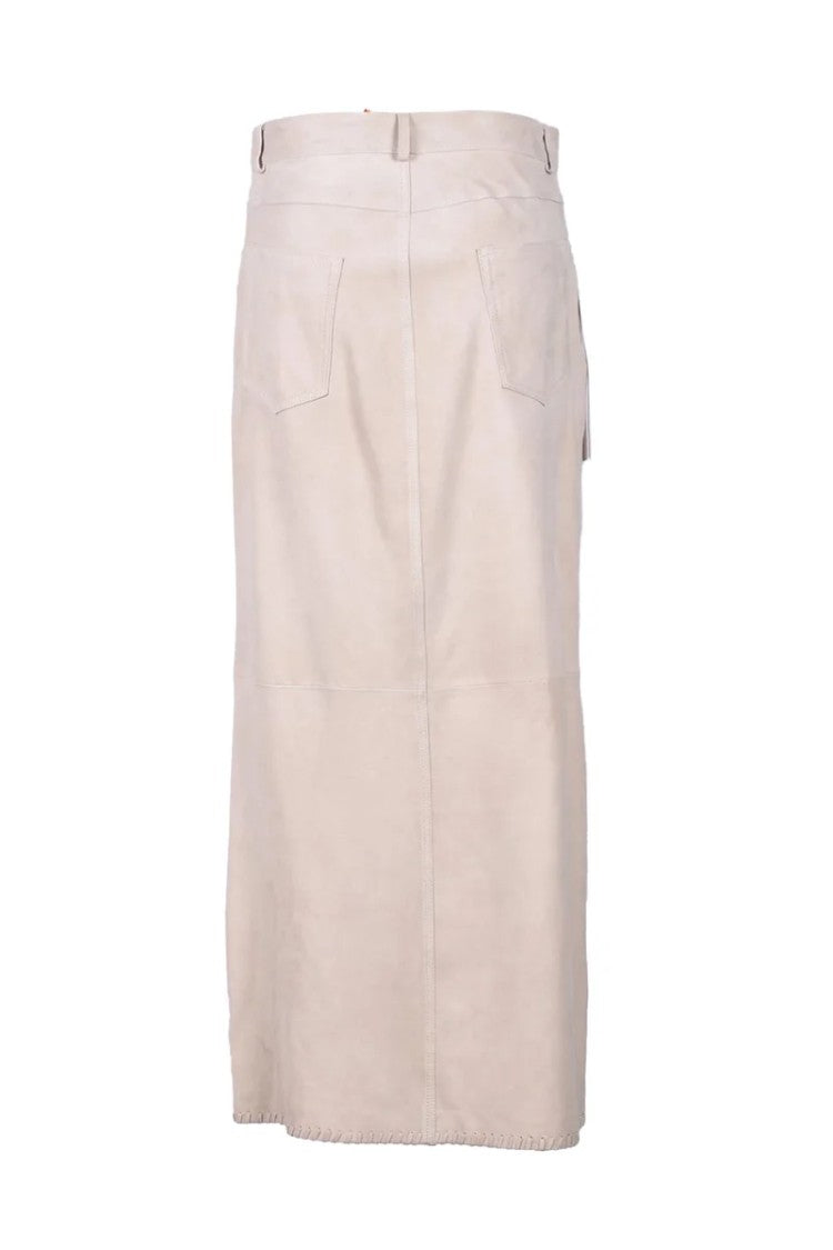Wild Cashmere Long Suede Leather Skirt - Beige
