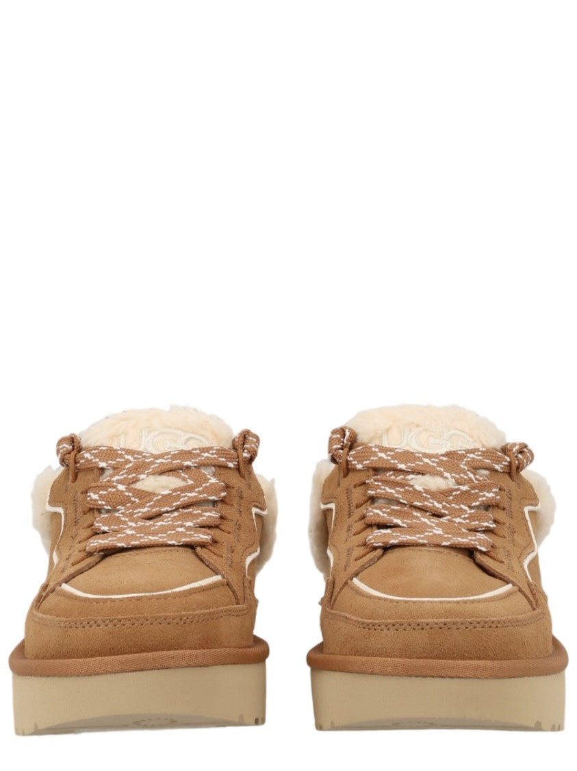 Ugg Brown Leather Shearling Lace-Up Sandals