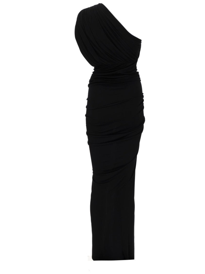 Rick Owens X Lilies One Shoulder Draping Ruched Midi Dress