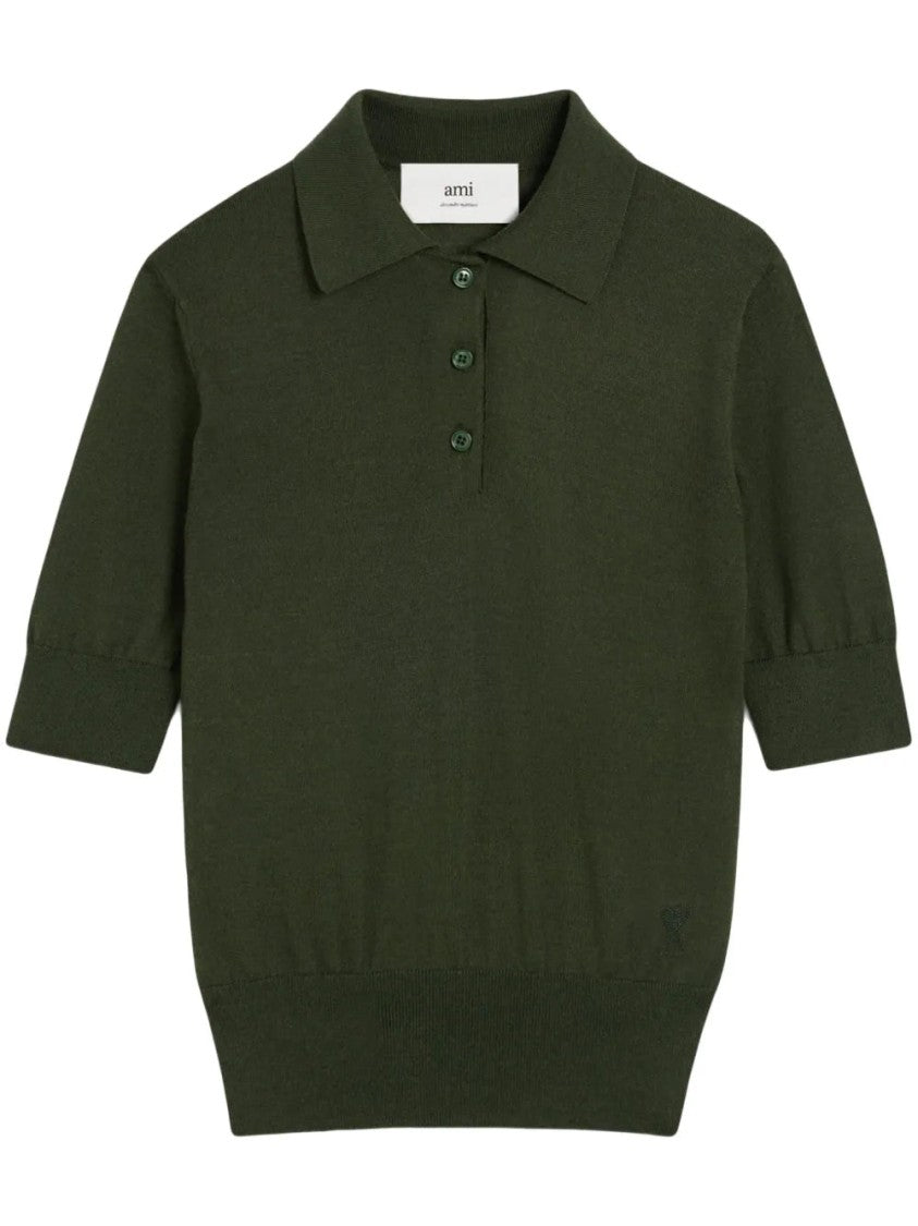 Ami Khaki Polo Shirt With Button Placket
