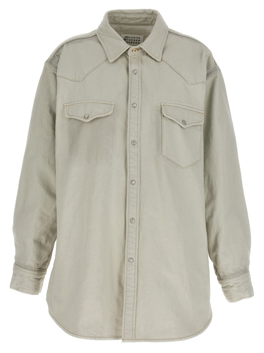 Maison Margiela Padded Cotton Denim Overshirt With Classic Button Closure And Chest Pockets