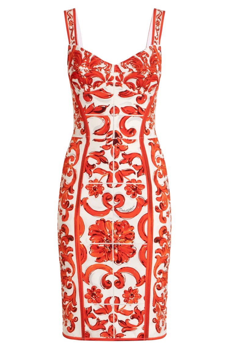 Dolce & Gabbana Fitted Dress With Sweetheart Neckline And Baroque Floral Pattern
