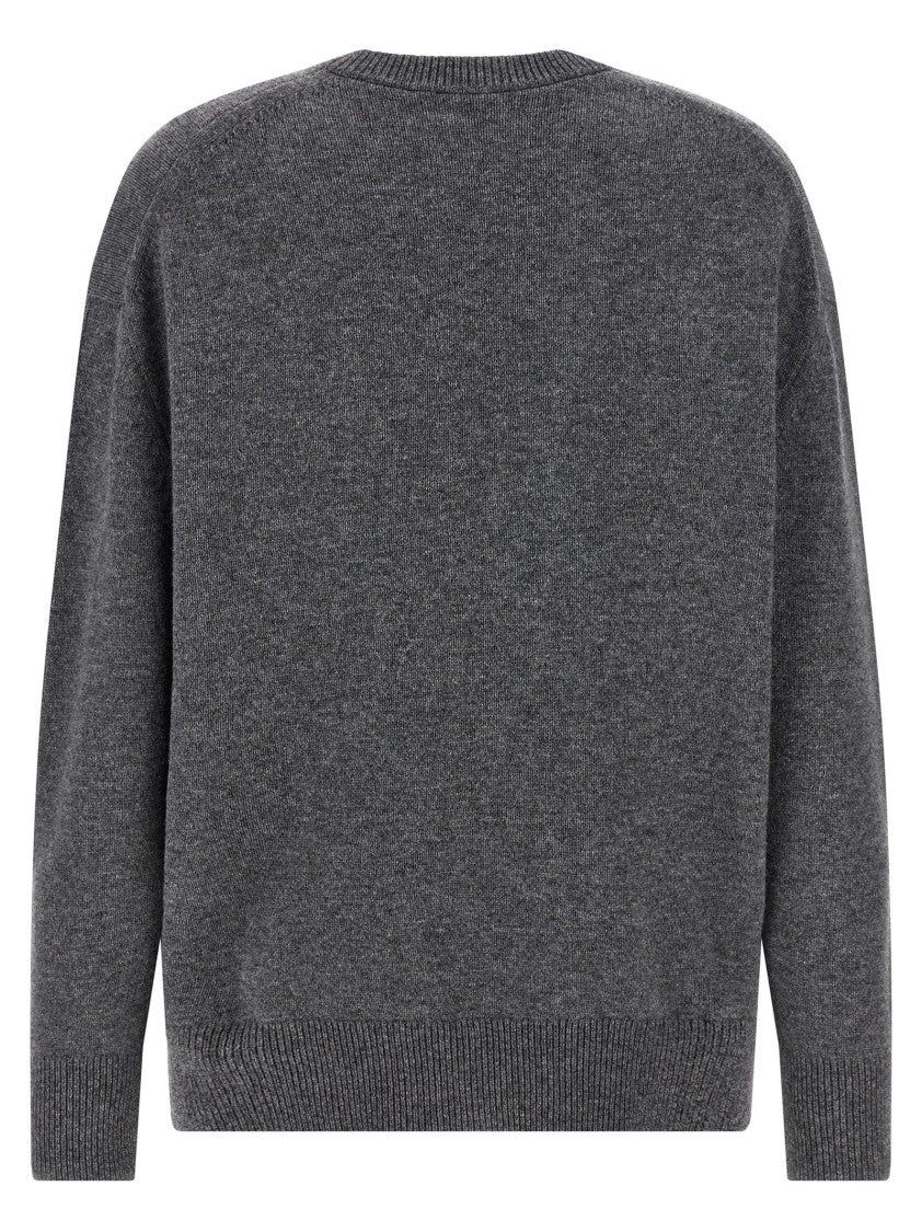 Jil Sander V-Neck Cashmere Blend Sweater With Dropped Shoulders And Ribbed Finish