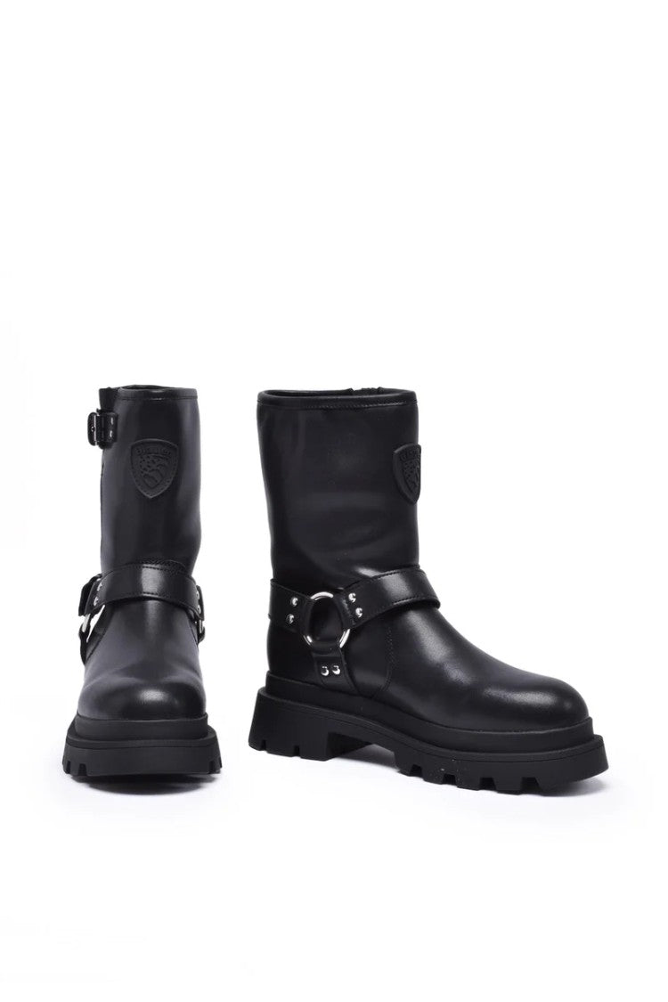 Blauer Black Leather Rubber Men's Biker Boots