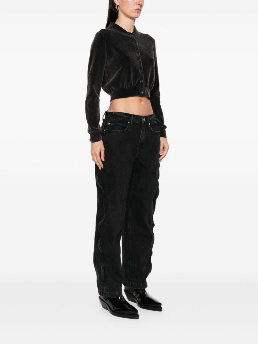 Alexander Wang Cropped Button-Up Sweater With Velvety Texture