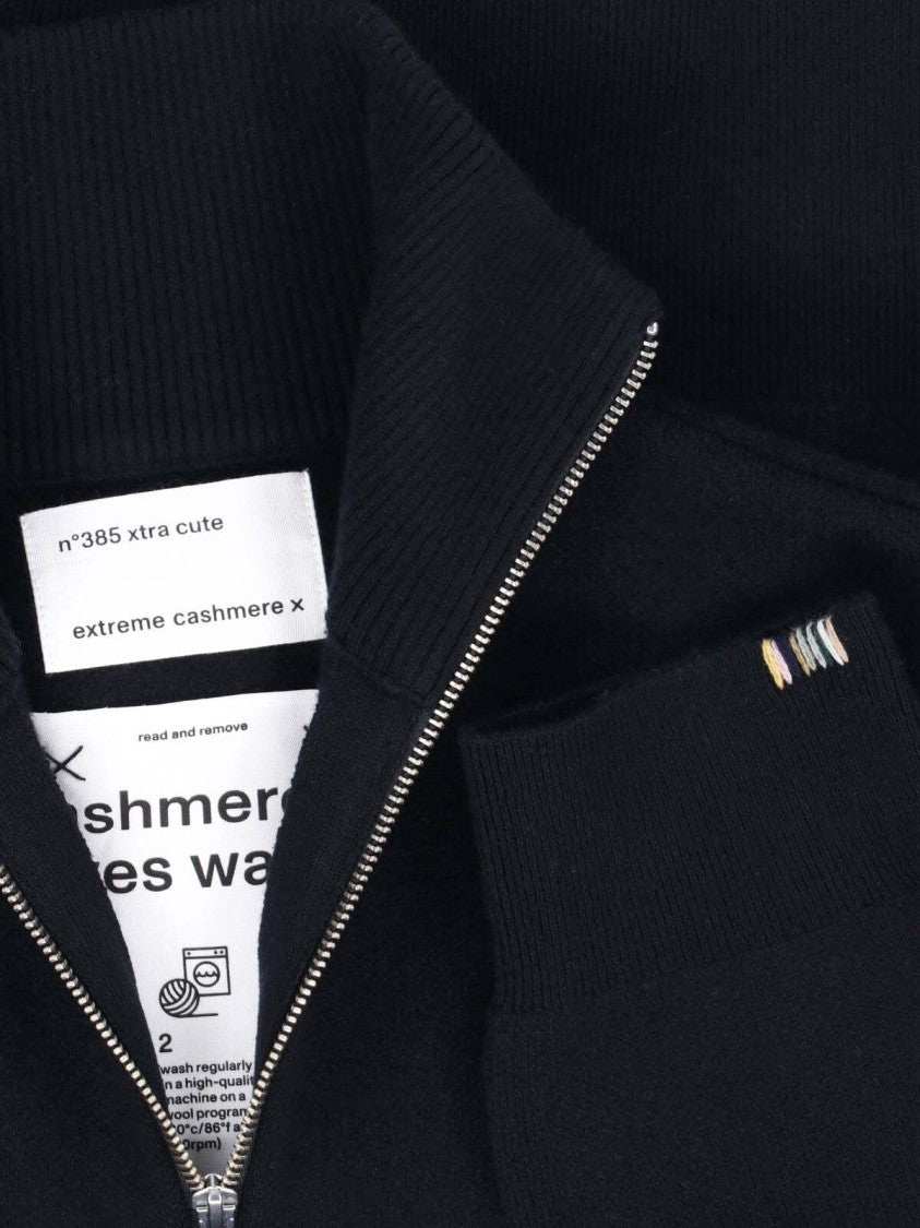 Extreme Cashmere Black Xtra Cute Cropped High-Collar Cashmere Cardigan