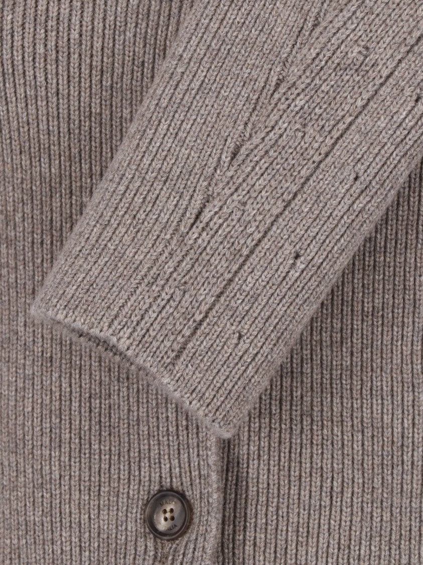 Malo Taupe V-Neck Patch-Pocket Cashmere Cardigan