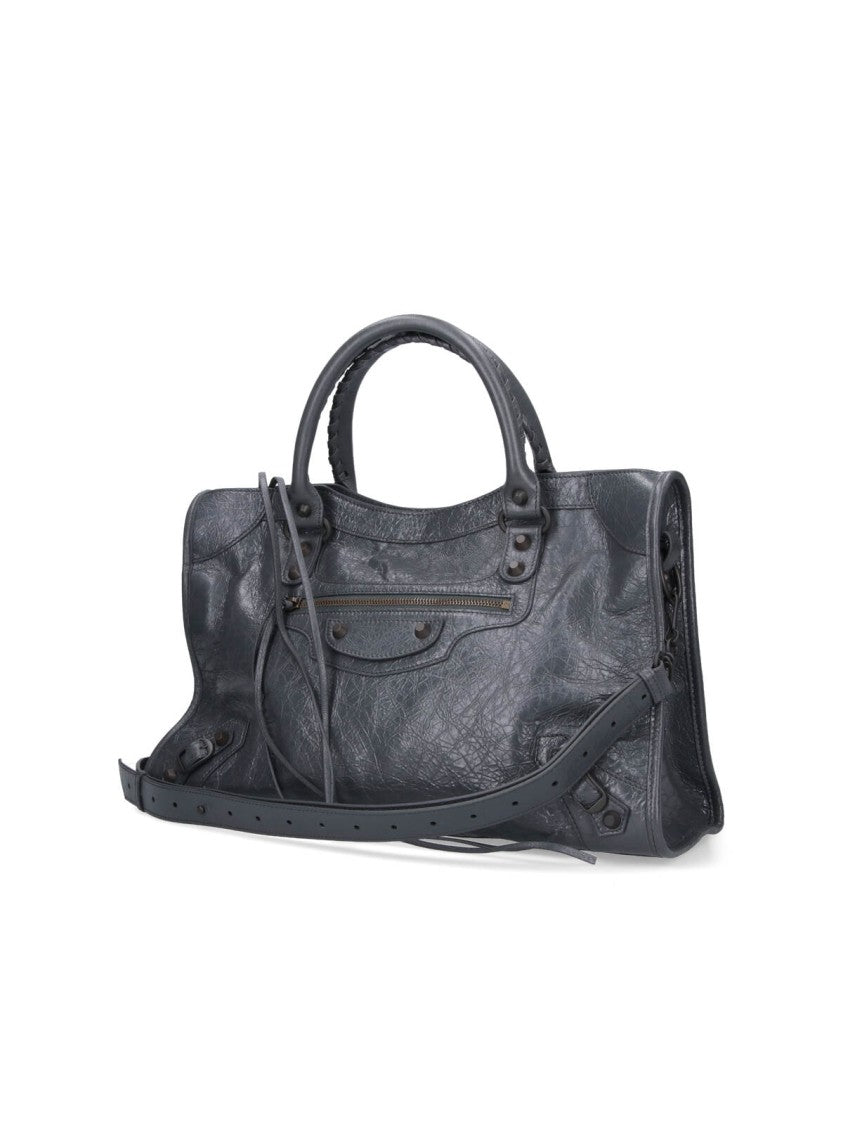 Balenciaga Textured Grey Crinkle Leather 'Le City' Bag