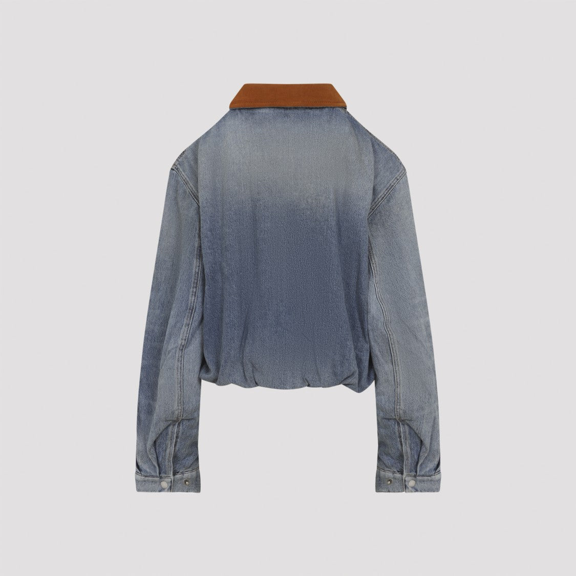 Acne Studios Cropped Denim Jacket With Suede Collar And Elastic Hem